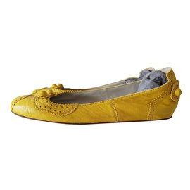 Balenciaga-balenciaga  leather flats EU 40.5 'Arena Classic Ballerina'-Yellow