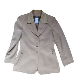 inconnue Beige Jacket with Leather Collar Size 3 Beige