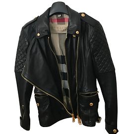 Burberry Diamond Quilt Detail Leather Biker Jacket Black