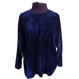 Autre Marque Blue Polyester Velvet Batwing Top Blue