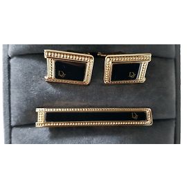 Christian Dior Boutons de manchette Noir Doré