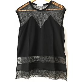 Top Sandro en coton noir avec empiècements dentelle Noir
