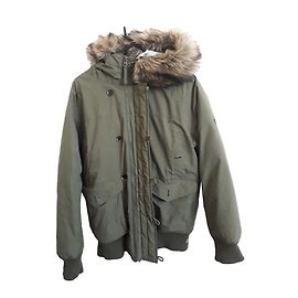 Timberland Down Jacket Khaki Green Fur Lining Grey Khaki