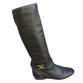 Chloé Black Grained Leather Boots Black