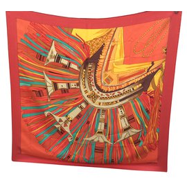 Hermès Sciarpe di seta Rosso Arancione