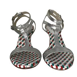 Stéphane Kelian Silver Metallic Leather Sandals Silvery Metallic