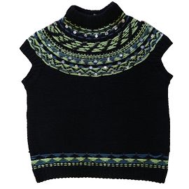 Sonia Rykiel ärmelloser Jacquard Pullover Merinowolle schwarz blau grün Schwarz Blau Grün
