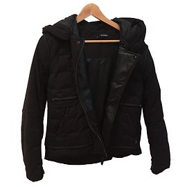 The Kooples Black Down Jacket with Lambskin Collar Black