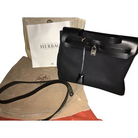 Hermès-Bolso Herbag-Negro,Beige