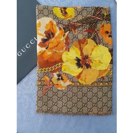 Gucci-bufanda floral nuevo-Beige,Naranja,Amarillo