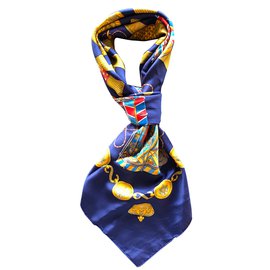 Hermès-Lenços-Azul,Dourado,Azul marinho