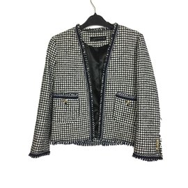 Zara-giacca di tweed-Nero,Bianco,Blu navy