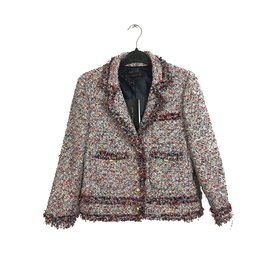 Zara Tweed-Jacke Weiß Bordeaux Marineblau