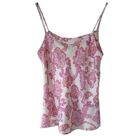 Autre Marque Top de seda de cetim rosa e laranja Rosa Laranja Fora de branco