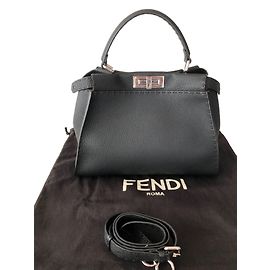 Fendi Roman leather handbag black Black