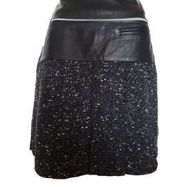 Saia preta salpicada Paco Rabanne de couro e seda Preto