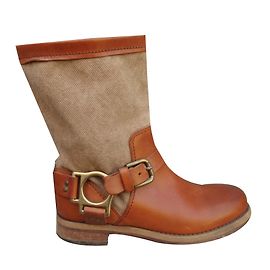 Dolce & Gabbana Biker Boots Light Brown Leather and Cloth 37 IT Light brown