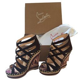 Christian Louboutin-Sandales compensées Tosca-Marron