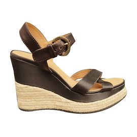 Hogan Sandals Dark Brown Leather Satin and Rope Size 36 Dark brown