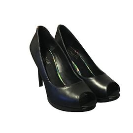 Minelli Black Leather Open Toe Pumps Black