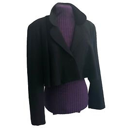 Autre Marque Black Wool Crepe Flared Short Jacket Black