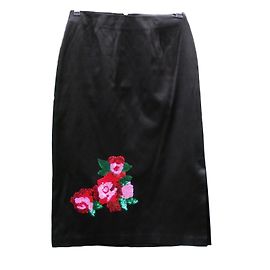 Autre Marque Black Satin Skirt with Sequin Flowers Black