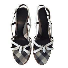 Burberry White Leather Sandals 8cm Heel White