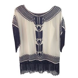 Alice + Olivia Top de georgette de seda blanco Nathalie Blanco