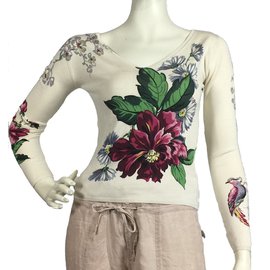 Parosh-Top in maglia di seta con motivo floreale-Crema