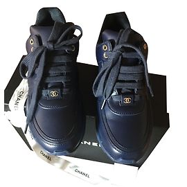 Chanel Navy Blue Leather Sneakers Navy blue