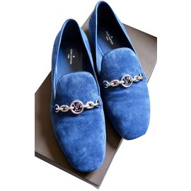 Louis Vuitton Cup Nubuck Mules - Blue Flats, Shoes - LOU717106