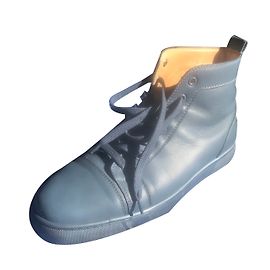 Baskets Christian Louboutin Bleu Gris Cuir Bleu Gris Gris anthracite