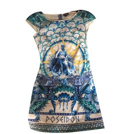 Just Cavalli-Robe-Bleu,Doré