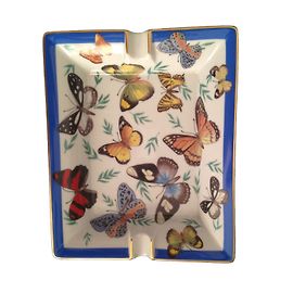 Cendrier Hermès Motif Papillon Bordure Dorée Multicolore