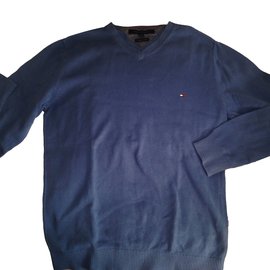 Pull Tommy Hilfiger Bleu en Coton Col V Bleu