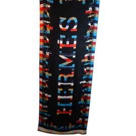Hermès-Schal-Schwarz,Rot,Blau,Beige
