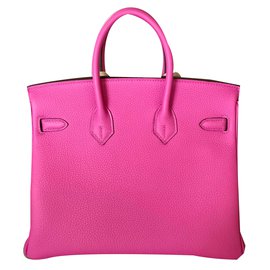 Hermès-HERMES BIRKIN 25CM Magnolia Togo cuero con hardware de paladio-Rosa