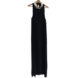 Yves Saint Laurent Black Viscose Long Evening Dress Black