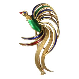 Autre Marque Broche de pássaro em ouro e esmalte multicolor Multicor