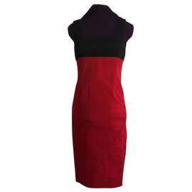 Autre Marque-Red and black dress with straps-Black,Red