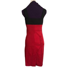 Autre Marque-Red and black dress with straps-Black,Red