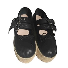 Miu Miu Ballerina di espadrillas platform in pelle nera Nero