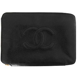 Chanel Pouch Black Grained Leather Black