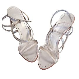 Bcbg Max Azria Silver Leather Sandals 37 Silvery