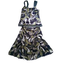 Set Pennyblack Top e Gonna in Seta Stampata Marrone Beige Verde Marrone Beige Verde