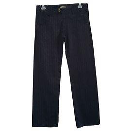 Ferré Milano Navy Blue Cotton Jacquard Pants 46 Navy blue