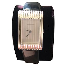 Boucheron Uhr mit schwarzem Lackleder Silber