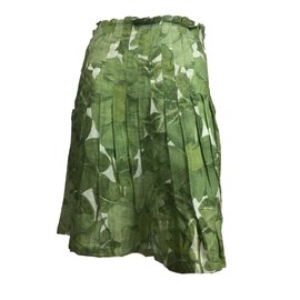 Max Mara-Linen pleated skirt-White,Green