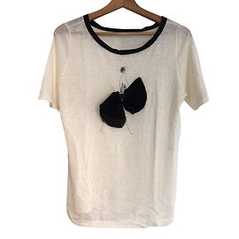 Maje Ecru Dancer Pattern T-shirt with Sequins and Rhinestones White