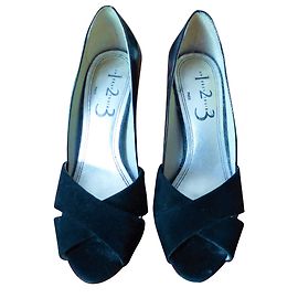 Autre Marque 1.2.3 Black Patent Leather Open Toe Pumps Black